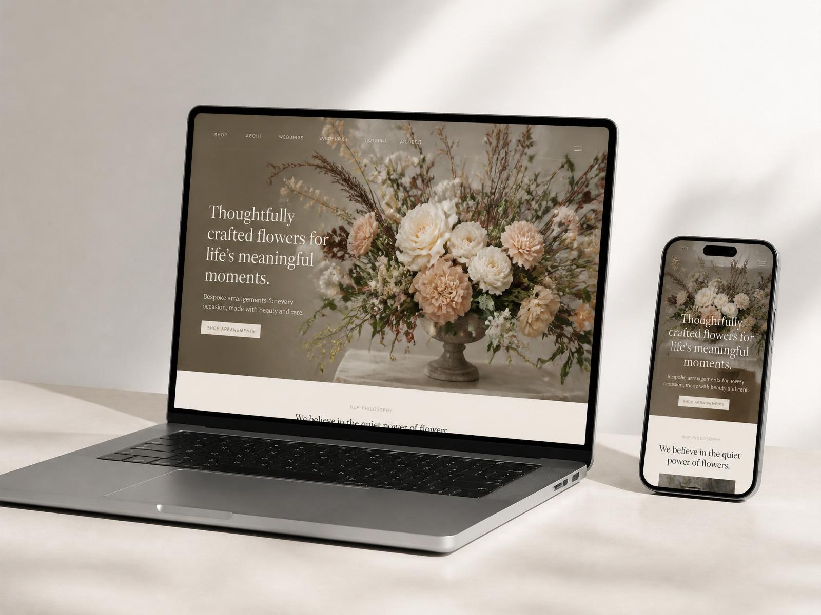 Exempel på hemsida byggd av Studio Q, visad på laptop och mobil